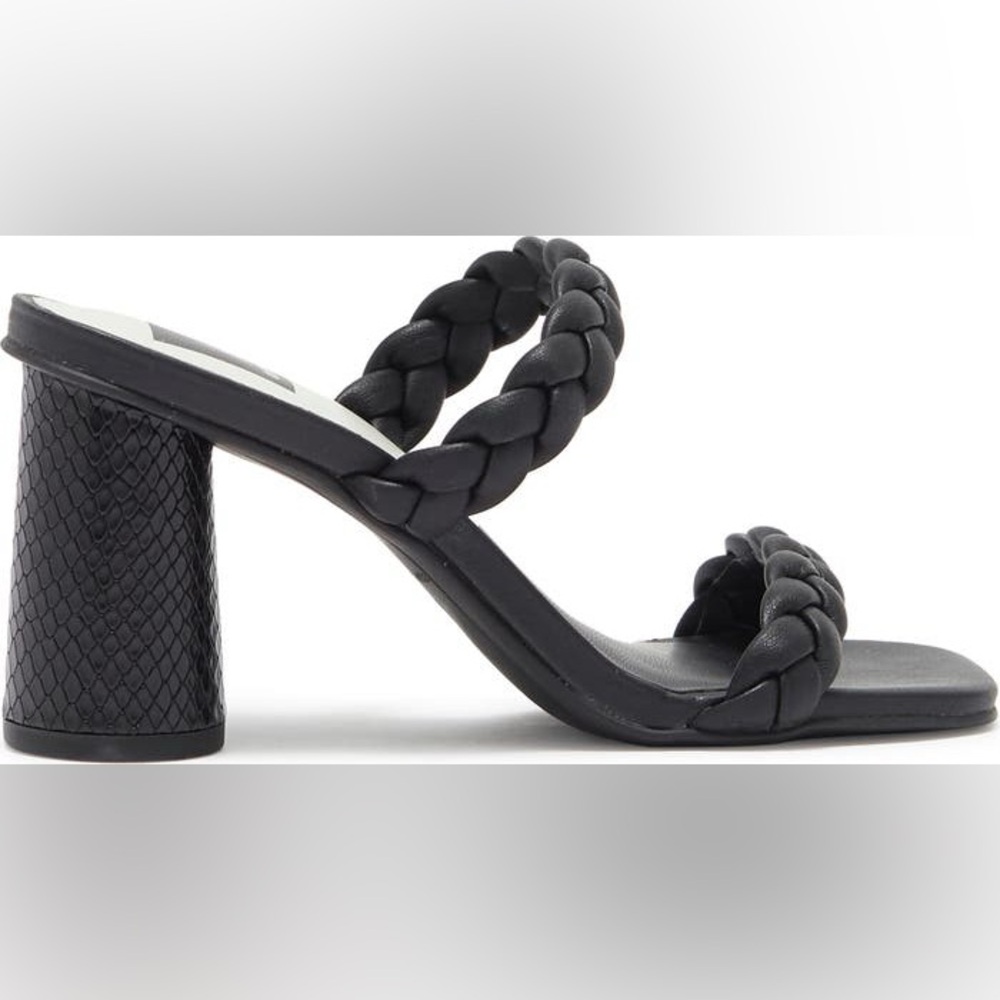 Dolce Vita 7 Nairi Block Heel Braided Strap Sandals Black Leather - Picture 2 of 11